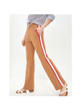 Anthropologie MAEVE Martine Ponte Track Pants Tan Red Stripe Sz L NEW